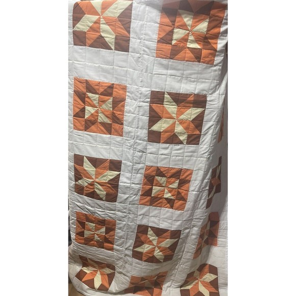 Handmade 63ich wide by 73inch long  Size orange  Block Star Pattern Quilt - Picture 4 of 4
